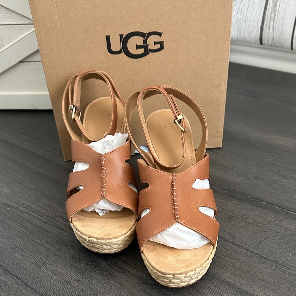UGG Tan Espadrille Wedge Sandals